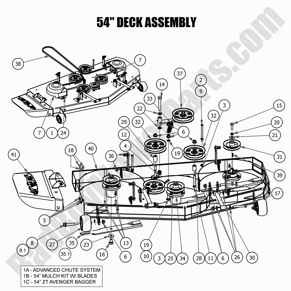 2521 - Bad Boy Mower Parts Lookup > 2021 > ZT Avenger > 54\" Deck Assembly